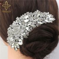 TREAZY วินเทจลายดอกไม้ขนาดใหญ่หวีผมเจ้าสาว Rhinestone คริสตัลงานแต่งงาน Tiara เครื่องประดับผมออกแบบยุโรปอุปกรณ์เสริมผม