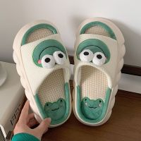 Lovely Frog Linen Slippers Women Shoes Couples Non Slip Thick Soled Spring Summer Cotton Linen Cool Slippers Home Slippers Slide