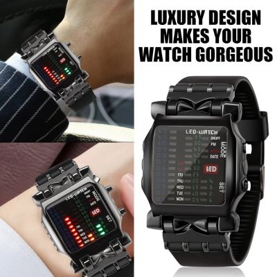 ☇ LED Watch Men Fashion Creative Crab Type Electronic Watch Luminous Binary Gift Business Style Cool Waterproof Multi Function