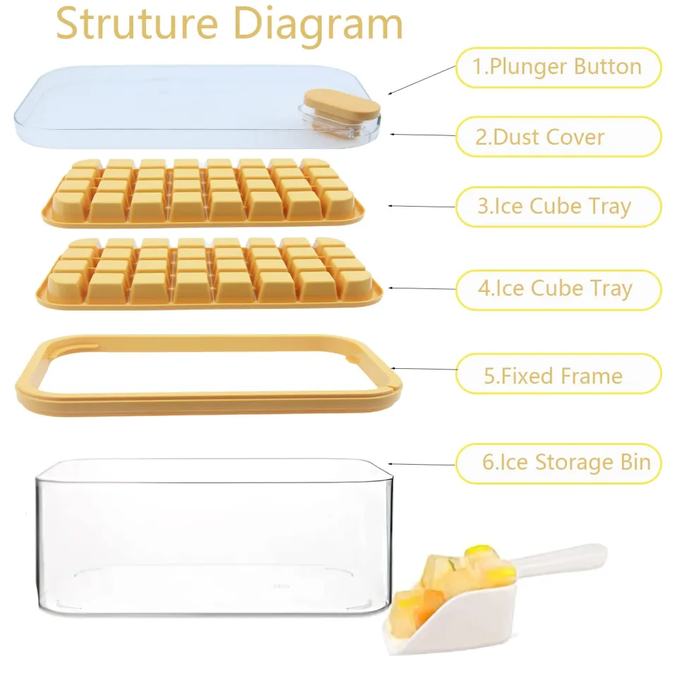 64 Grid ice cube molder with Lid and Bin big ice maker mold plastics ice  tray with cover ice crusher