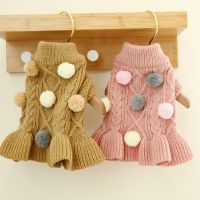 Dogs Sweater Dress With Bowtie Checkered Dog Clothes For Small Dogs Warm Ball Sweaters Skirt Dachshund Chihuahua Dresses