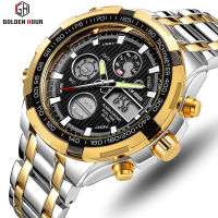 GOLDENHOUR Brand Analog Quartz Watch Mens Sport Watches Men Full Steel Military Clock Waterproof Male Watch Relogio Masculino