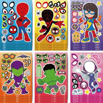 6/12Sheets Disney Marvel Make-a-Face Puzzle Stickers Spiderman and His Amazing Friends Children DIY Toys Assemble Jigsaw Sticker