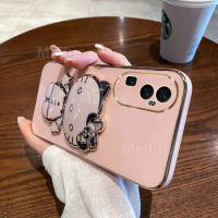 เคสสำหรับ OPPO Reno10 5G / Reno10 Pro 5G / Reno10 Pro + Plus 5G,ขาตั้งกระจกแต่งหน้าแมวน่ารักกรอบสี่เหลี่ยมเคลือบ6D หรูหรากรอบซิลิโคนมันวาวกรณีที่โทรศัพท์ของผู้ถือนิ่มกรอบด้านหลังกันกระแทก