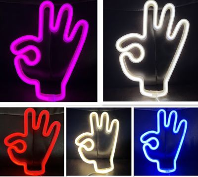 Peace Gesture Led Neon Light Sign Peace Symbol Hand Shape Finger Hanging Wall Night Light Art Bedroom Decor Lamp Birthday Gift