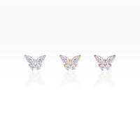 PiercingRoomByJay Tiny CZ Butterfly Sterling Silver Flat Back เงินแท้