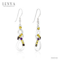 LenYa Jewelry  ต่างหูเงินแท้ 925 ชุบทองขาว ประดับด้วยพลอย อเมทิส(Amethyst) ซัฟไฟร์สีเหลือง(Yellow Sapphire) และ สโมคกี้ควอตซ์(Smoky Quartz)