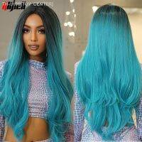 Blue Ombre Long Cosplay Synthetic Wigs with Dark Root Body Wavy Natural Hair Wigs for Woman Halloween Party Use Heat Resistant [ Hot sell ] TOY CENTER