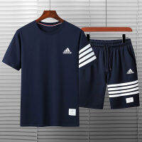 ADIDASeˉ mens summer sports suit 2 PCS cotton t-shirt and shorts casual tracksuit set for daily wear and sportswear