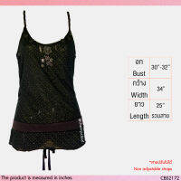 USED - Black Polka Dot Beaded Tank Top | เสื้อสายเดี่ยวสีดำ สีขาว เสื้อแขนกุด ลายจุด ปักเลื่อม ลูกปัด โบว์ สายฝอ มือสอง