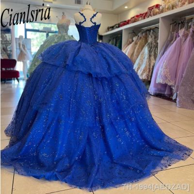 ♠✽❂ AEOZAD Vestidos Princesa Quinceanera Azul Royal borlas frisadas cintas de espaguete Espartilho vestidos baile mexicana 2023