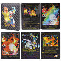 การ์ดโปเกมอนภาษาอังกฤษสีดำ55ชิ้น DIY Pikachu Charizard Vmax Vstar EX การ์ดแวววาวของขวัญวันเกิดสำหรับเด็ก