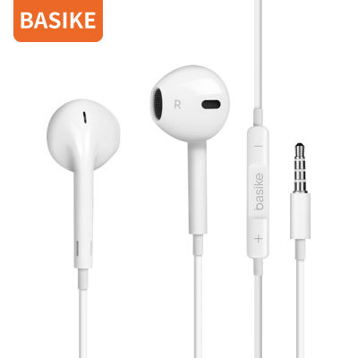 Basike หูฟัง  ของแท้ อินเอียร์ พร้อมแผงควบคุมอัจฉริยะ และไมโครโฟนในตัว ใช้กับช่องเสียบขนาด 3.5 mm ใช้ได้กับ for iphone oppo vivo