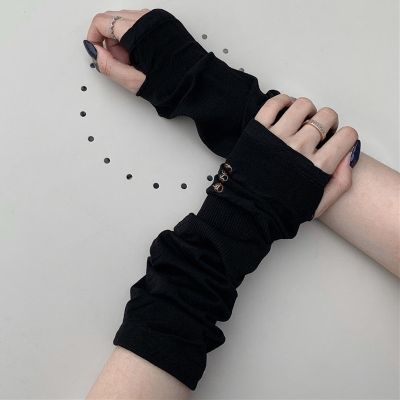 Black Punk Gothic Women Sport Outdoor Elbow Length Sleeve 2020 Cool Stretch Character Arm Warmer protection para Long Glove thin