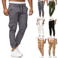 [COD] 2022 new size mens leather tie belt bundle feet casual trousers solid pencil men add beige