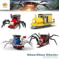 D5JKY เกมน่าสะพรึงกลัว Choo-Choo CHARLES Building Blocks สีแดงสีเหลืองสีฟ้า พลาสติกทำจากพลาสติก หุ่นสัตว์รถไฟแมงมุม ของเล่นเพื่อการศึกษา DIY พ่อแม่ลูก ของขวัญวันเกิดเด็ก