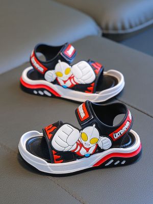 ۞ Pull back boys Ultraman sandals summer 2023 new childrens soft-soled sports sandals childrens outer wear sandal Hanjia