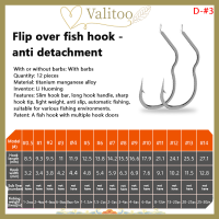 Valitoo อุปกรณ์ตกปลาคาร์พแบบอัตโนมัติทำจากเหล็กกล้าคาร์บอนสูงตะขอตกปลามีหนามแหลมมีฝาพับ12ชิ้น