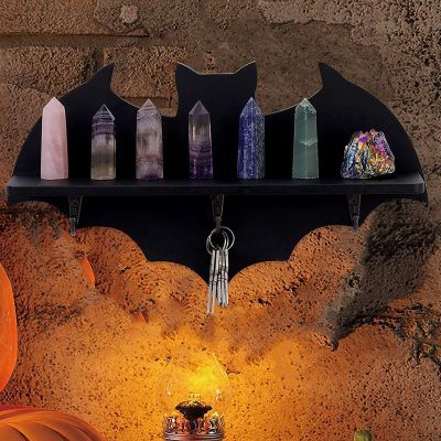 1 PCS Crystal Shelf Spooky Floating Shelves Goth Decor Bat Shelf Black Hanging Wooden Shelf for Wall Witchy Room