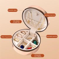 Leather Round Jewelry Organizer Storage Box Jewelry Portable Travel Jewellery Ring Necklace Storage Box Case