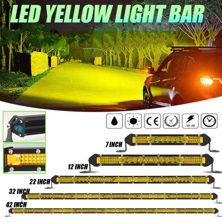 Yellow Ultra Slim 22'' Single Row LED Work Light Bar Offroad Truck ...