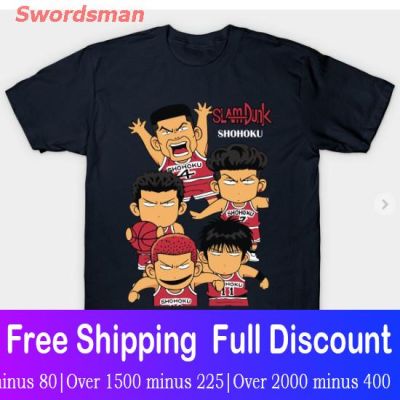 【New】Swordsman เสื้อยืดผู้ชายและผู้หญิง Shohoku Chibi เสื้อยืดผ้าฝ้าย 100% พิมพ์ลายการ์ตูน Chibi Slam Dunk แฟชั่นคลาสสิก Popu