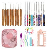 【CC】 The new polymer clay printing crochet sets of portable wooden handle wool sweater knitting accessories kit