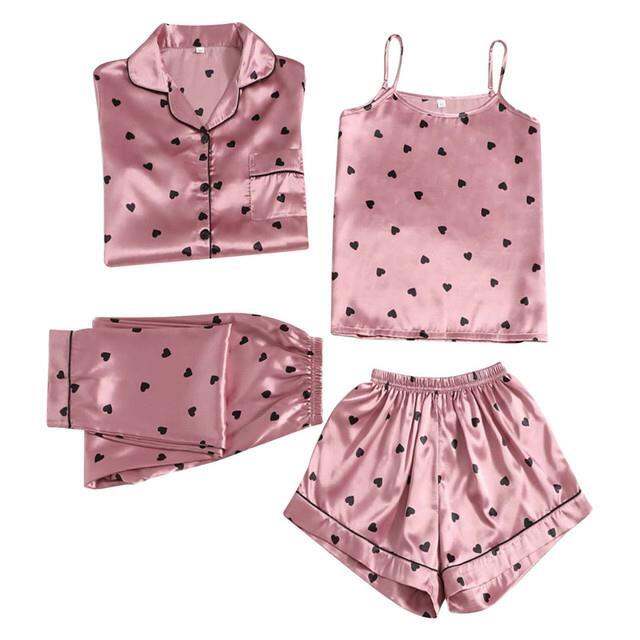 4-pieces-sleepwear-set-pajama-set-for-women-faux-silk-stain-nightwear-fashion-comfortable-sexy-sling-shorts-printed-home-clothes