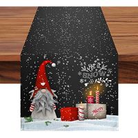 【LZ】☢㍿☌  Christmas 2023 Gnome Black Linen Table Runners Snowflake Wedding Coffee Table Party Decor Dining Dustproof Table Runners