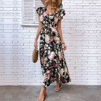 [COD] independent station cross-border 2023 new European and womens summer vacation mid-length slit floral dress