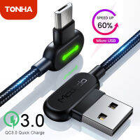 TONHA LED Type-C เคเบิ้ล USB AM ย้อนกลับได้อย่างรวดเร็วชาร์จสายเคเบิลข้อมูลสำหรับ Android ซัมซุงใช้ได้กับหัวเว่ยชาร์จโทรศัพท์มือถือ USB ชาร์จ Micro Usb สาย1.2เมตร