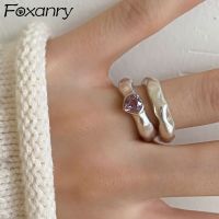 [Xixi ornaments] Foxanry Minimalist สีเงินแหวนหมั้นสำหรับผู้หญิงอินเทรนด์ใหม่หรูหราเพทายสีชมพูของขวัญเครื่องประดับงานปาร์ตี้งานแต่งงานรูปหัวใจความรัก