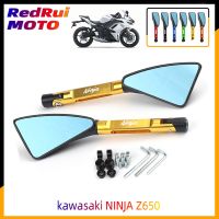 For kawasaki NINJA Z650 Z250 Z300 Universal Motorcycle Accessories CNC Aluminum Blue Lens Rear View Side Mirror Laser Logo(NINJA