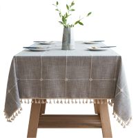 Corinada Linen Cotton Embroidery Lattice TableclothRectangular Dustproof Tassels Table Coverfor Kitchen Dinning Coffee Decoration