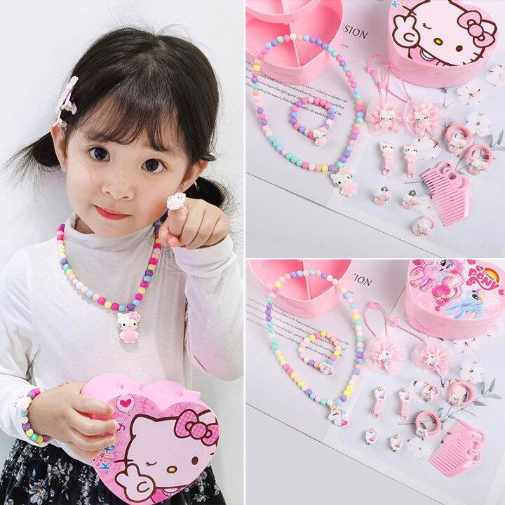 Children's necklace bracelet princess set girl jewelry box cartoon baby