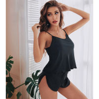 Women Satin Sexy Pajamas Black Pajamas Spaghetti Strap Intimate Lingerie Sleepwear Women Pj Set Two Piece Set Summer