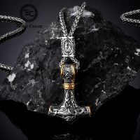 Norse Vikings Thors Hammer Mjolnir Scandinavian Rune Amulet Necklace Stainless Steel Chain Vegvisir Anchor Pendant Male Jewelry