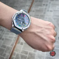 G-Shock Metal Face รุ่น GA-2110ET-8A custom Stainless Bezel Rainbow Dial