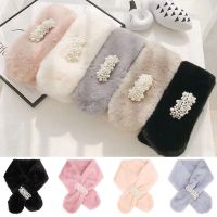 Women Elegant Faux Rabbit Fur Plush Winter Warm Cross Scarf Neckerchief Wrap Neck Warmer Solid Color