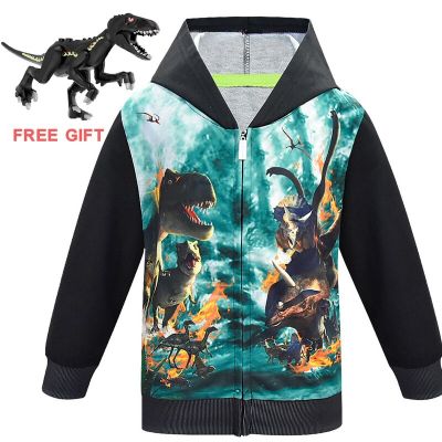 Boys dinosaur Jacket Autumn Winter Jacket Children Jacket Kids Hooded Jurassic World Outerwear Coat For Boys Clothes 4-12 Year