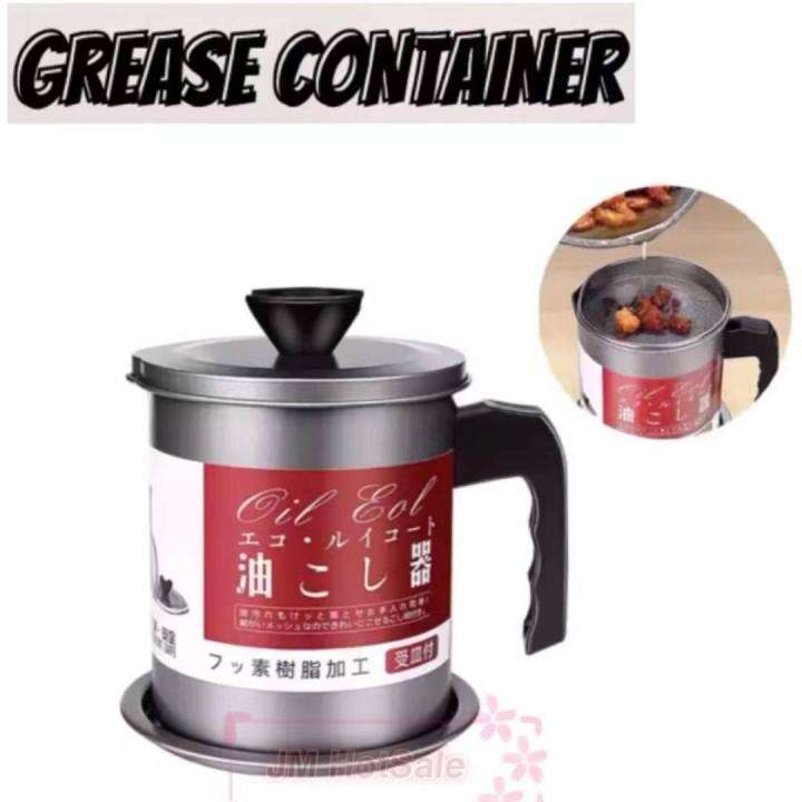 Stainles Steel Grease Container with Strainer 1.4L Oil Storage Grease
