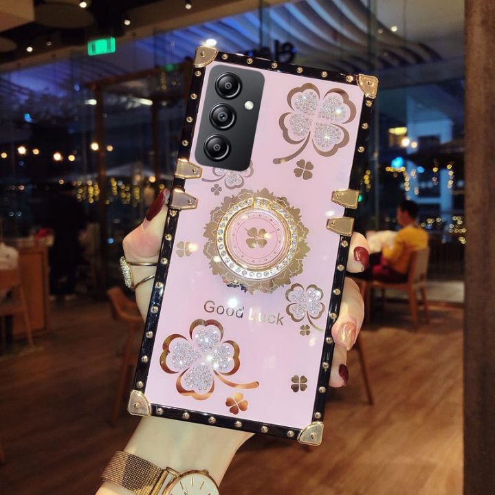 เคสฝาหลังสำหรับ-samsung-galaxy-a14-a24-a54-5g-4g-lte-2023เคสโทรศัพท์สำหรับผู้หญิงเคสมีที่ยึดจับ-tpu-นิ่มกันกระแทกกันการกระแทกเคสลายดอกไม้บานโคลเวอร์