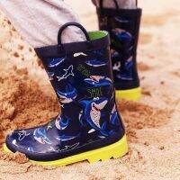 KushyShoo Kid Rain Boots 2020 New Boys Waterproof Outdoor Soft Anti-Slip Rubber Boots Shark Printed Children Water Shoes