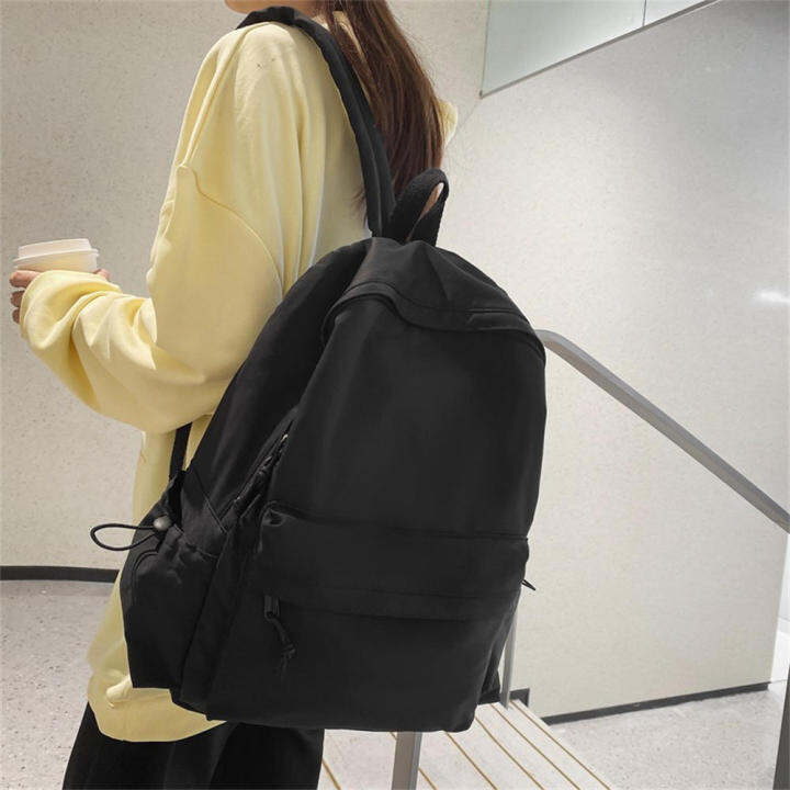 black-school-backpack-teen-girl-school-bag-solid-color-backpack-large-black-backpack-womens-bookbags