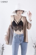 Áo Lót Ren Không Gọng Ladali Dáng Croptop Đan Dây Chéo Ngực Cá Tính Hàng