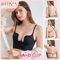 เสื้อชั้นในดันหลังต่ำ INTIMA สำหรับผู้หญิงบราไร้รอยต่อบรา A-D คัพชุดชั้นในเซ็กซี่ V ลึกหลายวิธีการสวมใส่เหมาะสำหรับเสื้อผ้าทุกชนิด