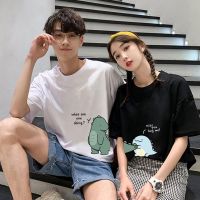 2023 newcouple เสื้อยืดแฟชั่นลำลองพิมพ์เสื้อยืดผู้ชายผู้หญิงสีดำสีขาวผ้าฝ้ายเสื้อยืด