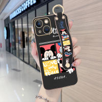 เคสสำหรับ Apple โทรศัพท์ iPhone 15 Plus 15 Pro 15 Pro Max พร้อมสายรัดข้อมือนุ่มขอบสี่เหลี่ยมการ์ตูนมิกกี้เคสเคสโทรศัพท์ชุบหรูหราชุบเคสโทรศัพท์นิ่ม Disny