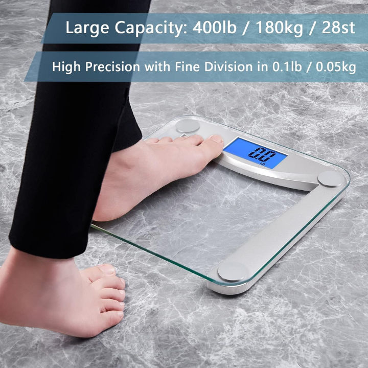 vitafit-digital-bathroom-scale-for-body-weight-weighing-professional-since-2001-extra-large-blue-backlit-lcd-and-step-on-batteries-included-400lb-180kg-clear-glass-silver-digital-silver