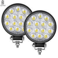 ไฟกลมบาร์14LED 2ชิ้น4.5นิ้ว42W 2500LM 6000K ไฟขับขี่สำหรับ SUV รถกะบะเอทีวีเรือ IP67กันน้ำ